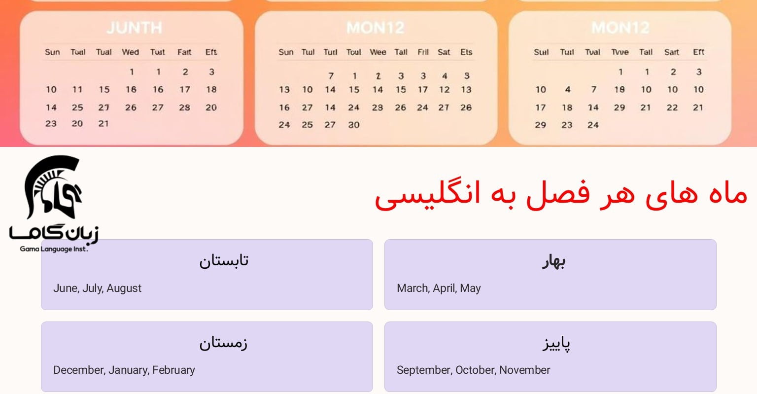 فصل ها به انگلیسی با تلفظ + جملات پرکاربرد 3 ماه های هر فصل به انگلیسی