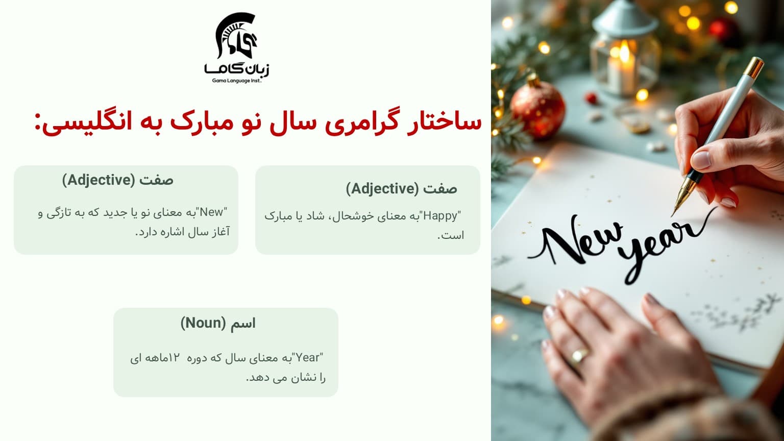 سال نو مبارک به انگلیسی + اشتباه رایج در تبریک سال نو + پیام های پرکاربرد سال نو 2 ساختار گرامری سال نو مبارک به انگلیسی